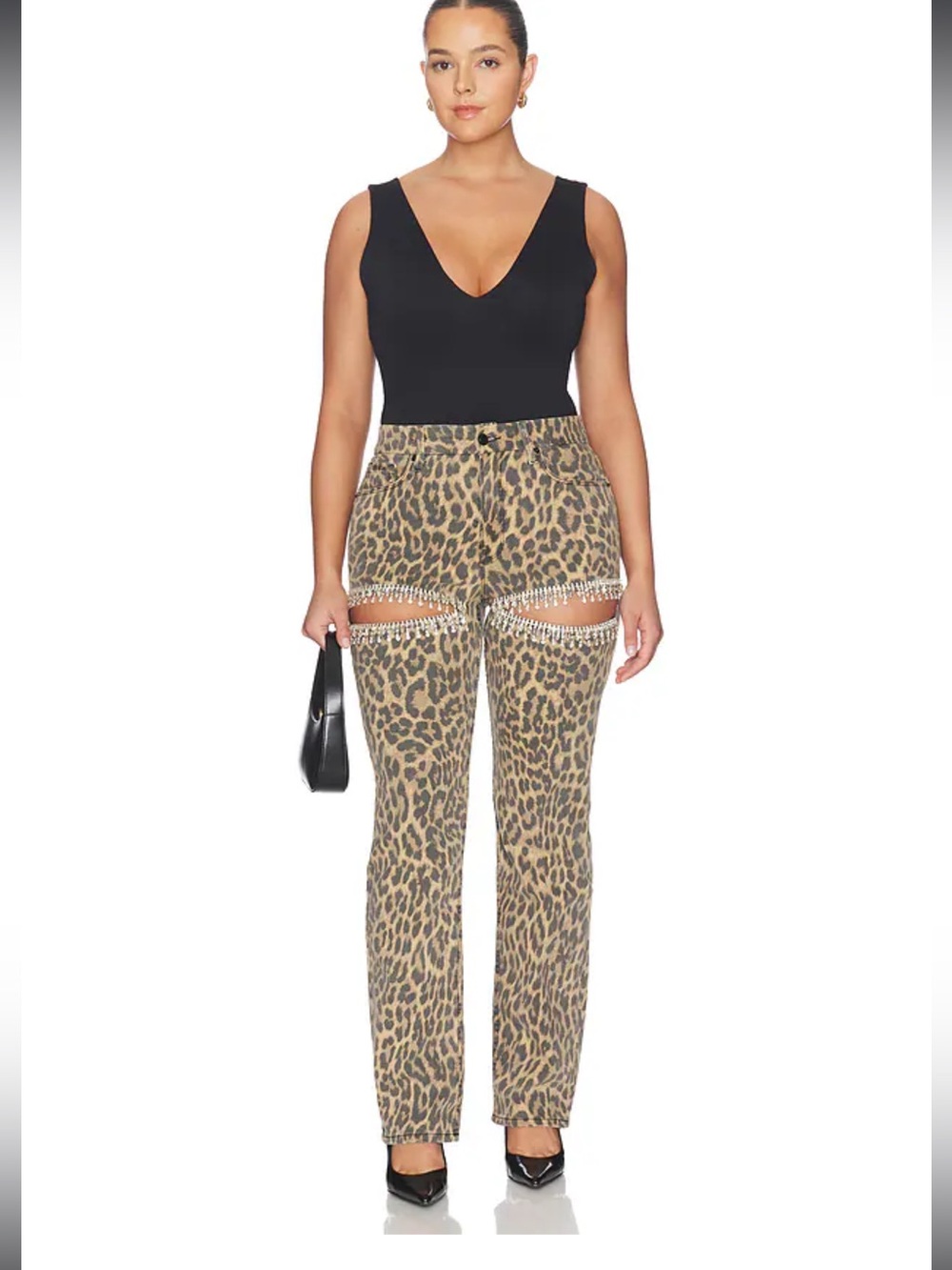 Good American Leopard Good Icon Straight Diamond Jeans in Lucky Leopard001 NWT